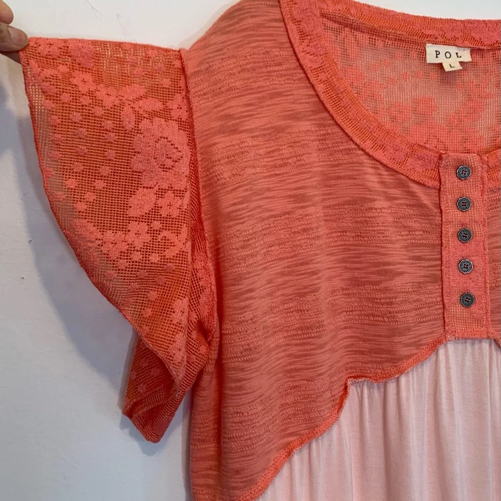 POL Lace Flutter Sleeve Summer Babydoll Top Oversized Large - Picture 5 of 9